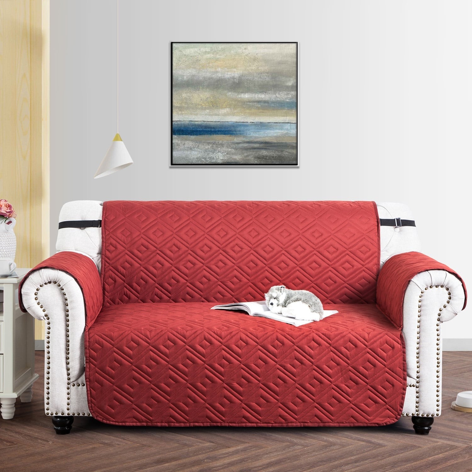 Burgundy / Beige Waterproof Sofa Cover