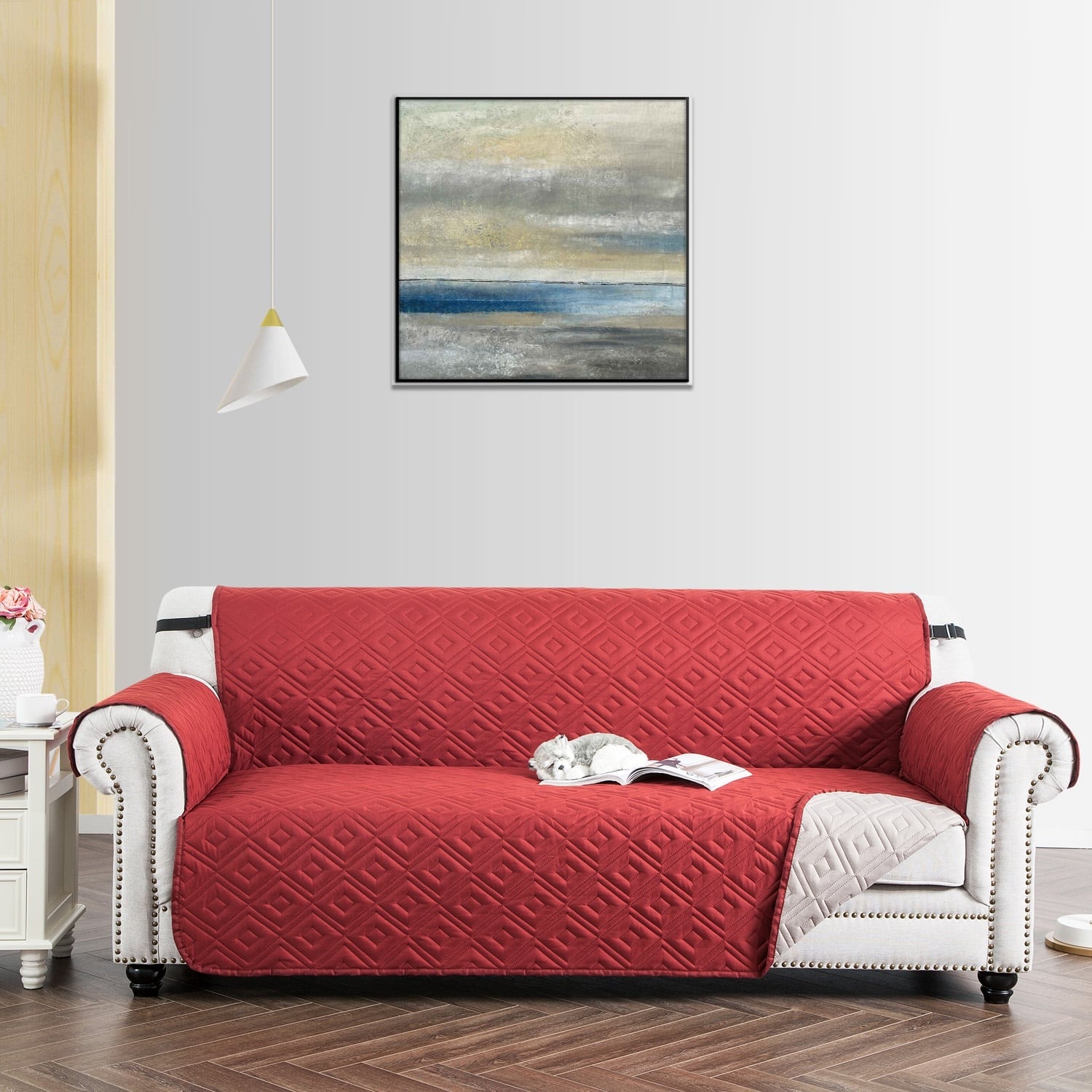 Burgundy / Beige Waterproof Sofa Cover